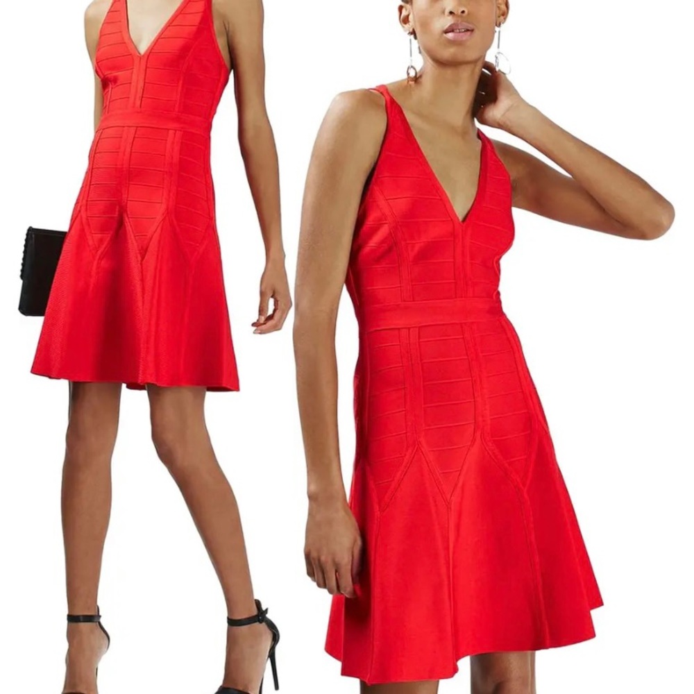 Topshop  Red Strappy Bandage Skater Dress Size 12